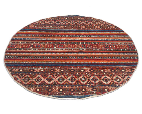 6x6 Multicolor Khurgeen Afghan Hand Knotted Round Wool Area Rug